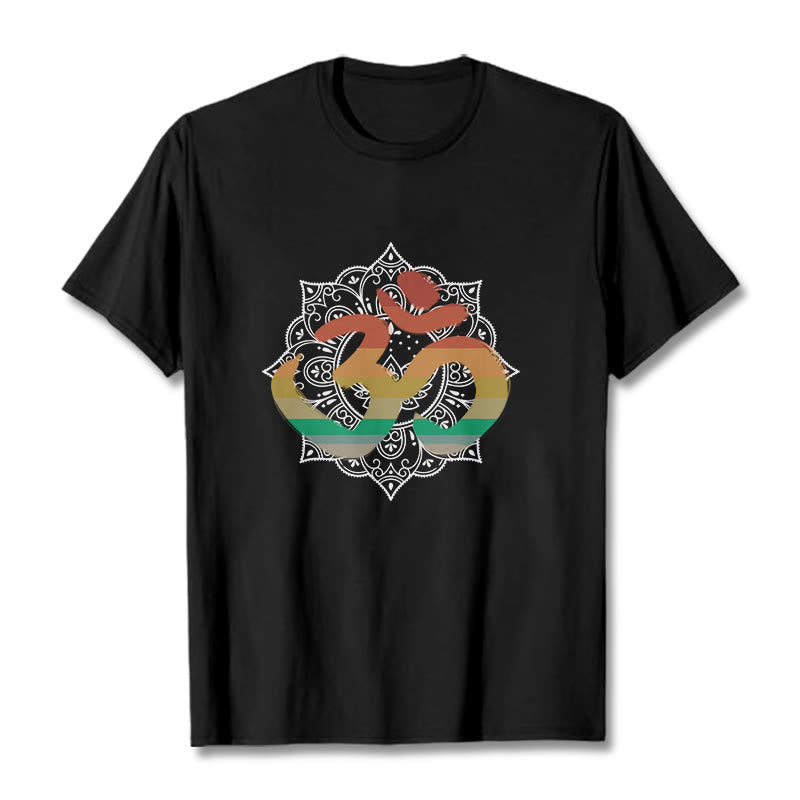 Nimara Ritual Gradient-colored Om Sanskrit Mandala Background Pattern Cotton Tee T-shirt