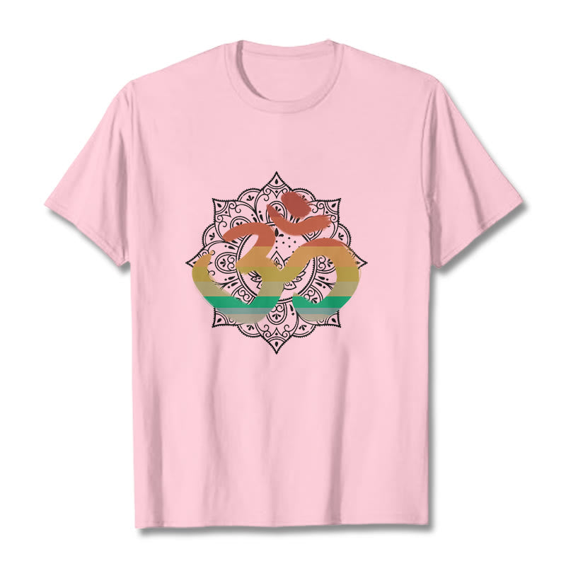Nimara Ritual Gradient-colored Om Sanskrit Mandala Background Pattern Cotton Tee T-shirt