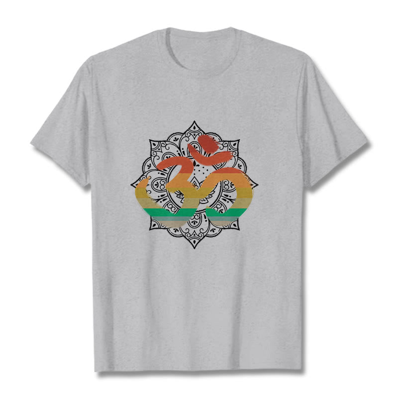 Nimara Ritual Gradient-colored Om Sanskrit Mandala Background Pattern Cotton Tee T-shirt