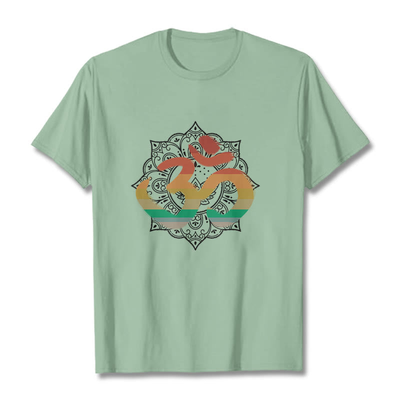 Nimara Ritual Gradient-colored Om Sanskrit Mandala Background Pattern Cotton Tee T-shirt