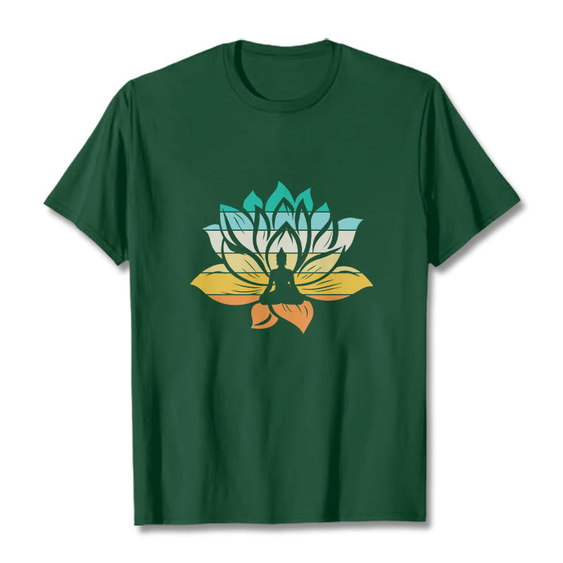 Nimara Ritual Gradient-colored Lotus Flower Buddha Meditation Cotton Tee T-shirt