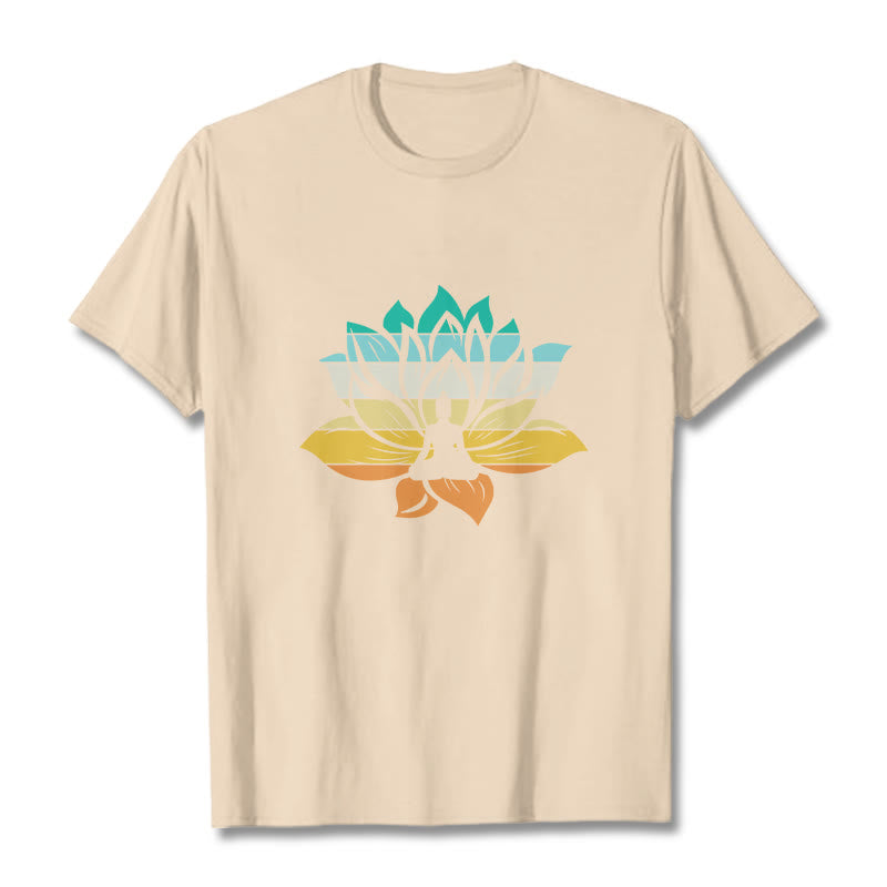 Nimara Ritual Gradient-colored Lotus Flower Buddha Meditation Cotton Tee T-shirt