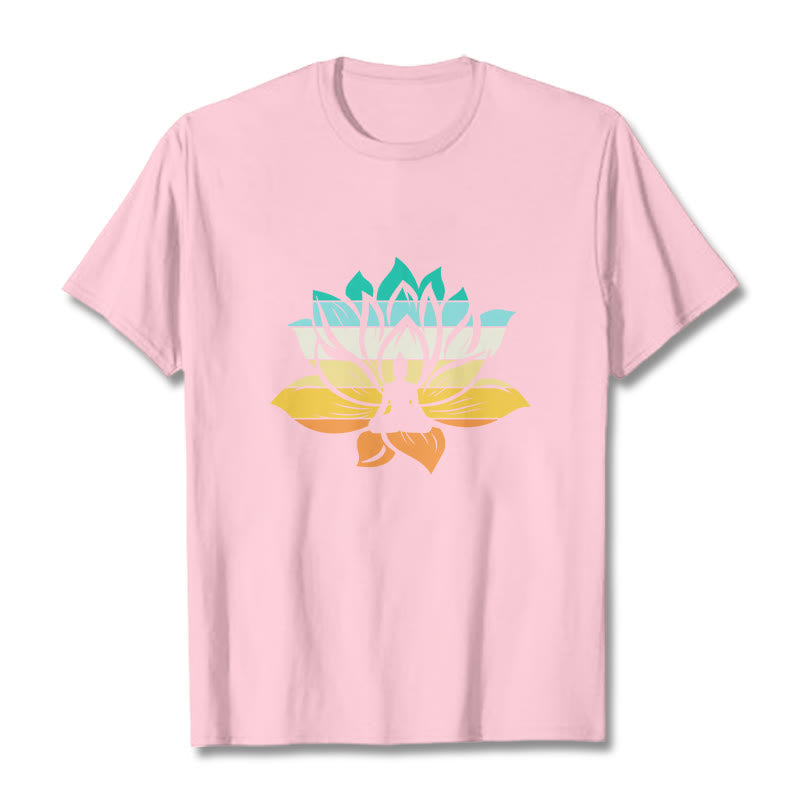 Nimara Ritual Gradient-colored Lotus Flower Buddha Meditation Cotton Tee T-shirt