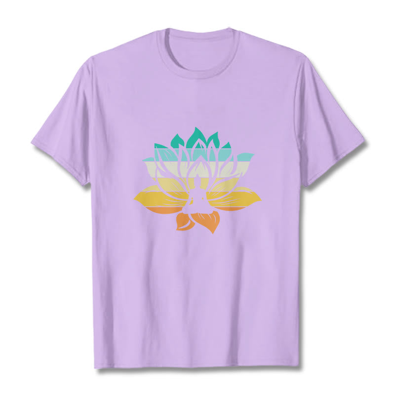 Nimara Ritual Gradient-colored Lotus Flower Buddha Meditation Cotton Tee T-shirt
