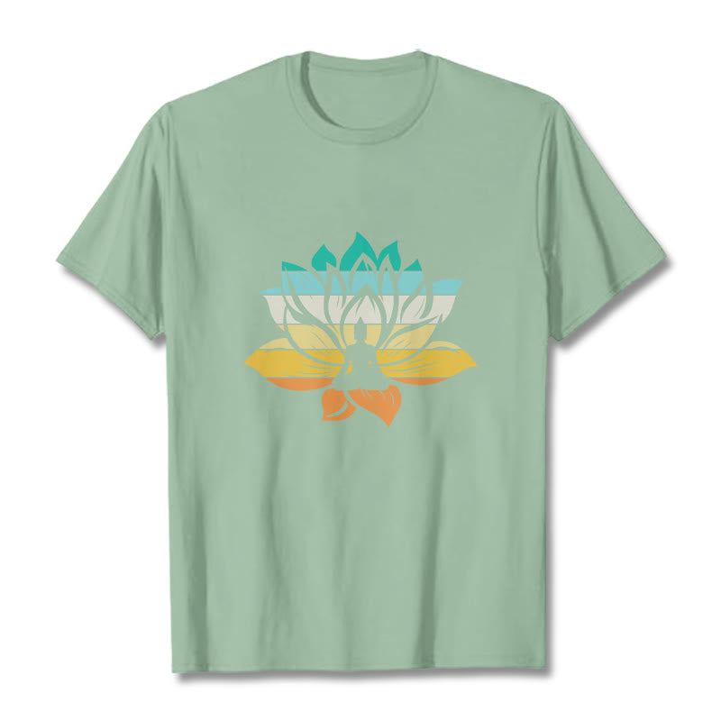 Nimara Ritual Gradient-colored Lotus Flower Buddha Meditation Cotton Tee T-shirt