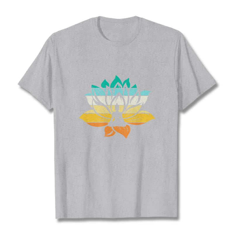 Nimara Ritual Gradient-colored Lotus Flower Buddha Meditation Cotton Tee T-shirt
