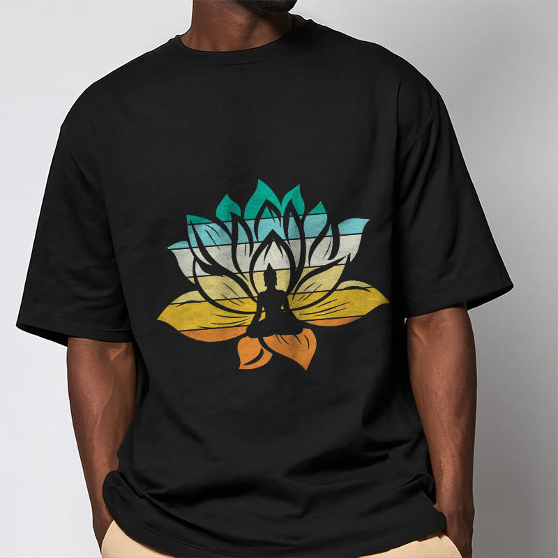 Nimara Ritual Gradient-colored Lotus Flower Buddha Meditation Cotton Tee T-shirt