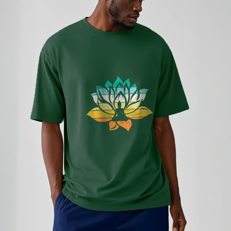 Nimara Ritual Gradient-colored Lotus Flower Buddha Meditation Cotton Tee T-shirt
