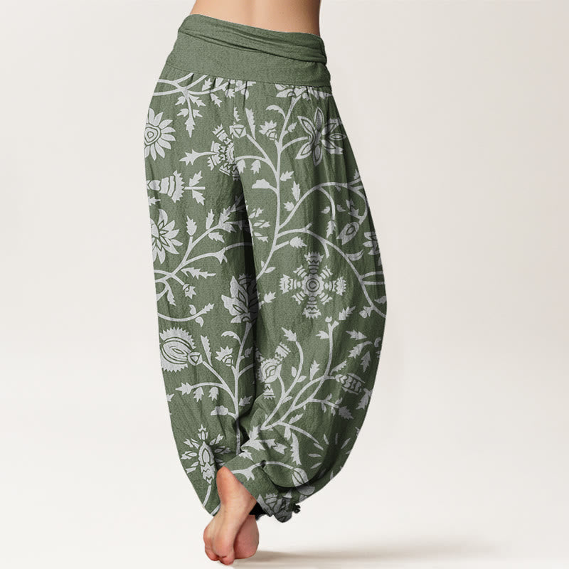 Nimara Ritual Cotton Casual Floral Branches Flowing Vines Pattern Women's Elastic Waist Harem Pants
