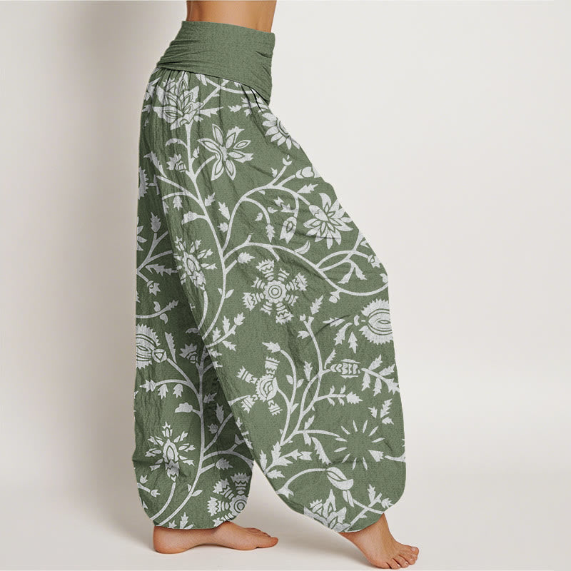 Nimara Ritual Cotton Casual Floral Branches Flowing Vines Pattern Women's Elastic Waist Harem Pants