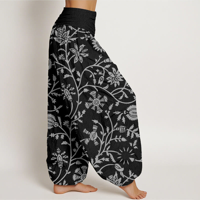 Nimara Ritual Cotton Casual Floral Branches Flowing Vines Pattern Women's Elastic Waist Harem Pants