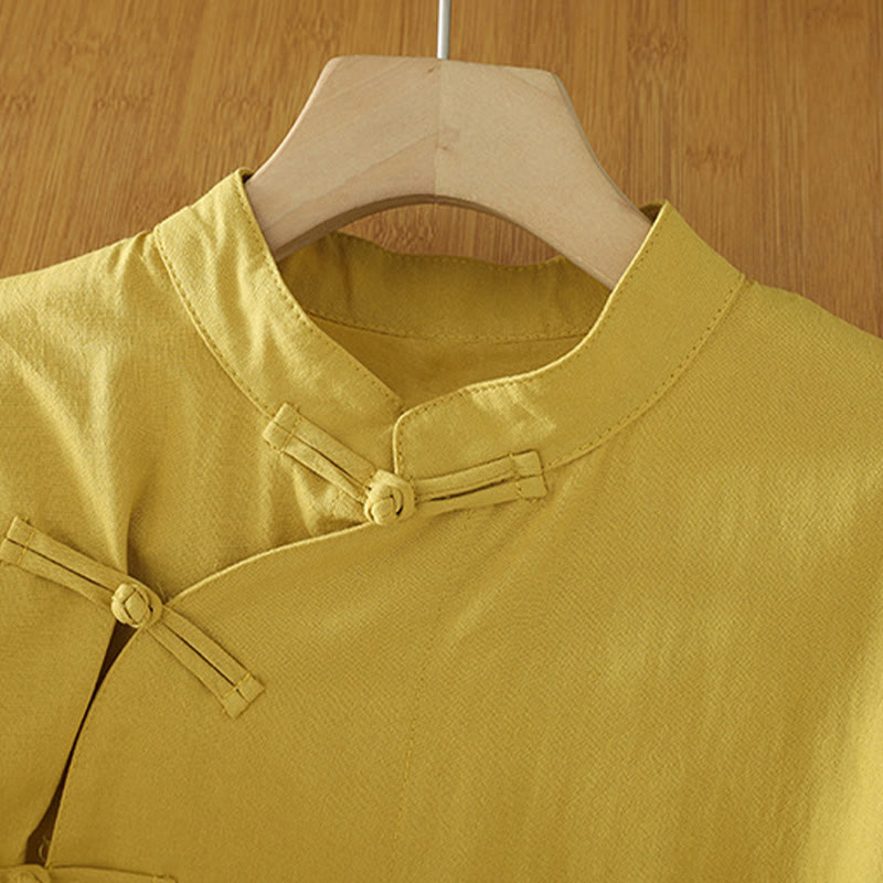 Nimara Ritual Casual Vintage Chinese Frog-Button Lace-Up Patchwork Design Women's Cotton Shirt