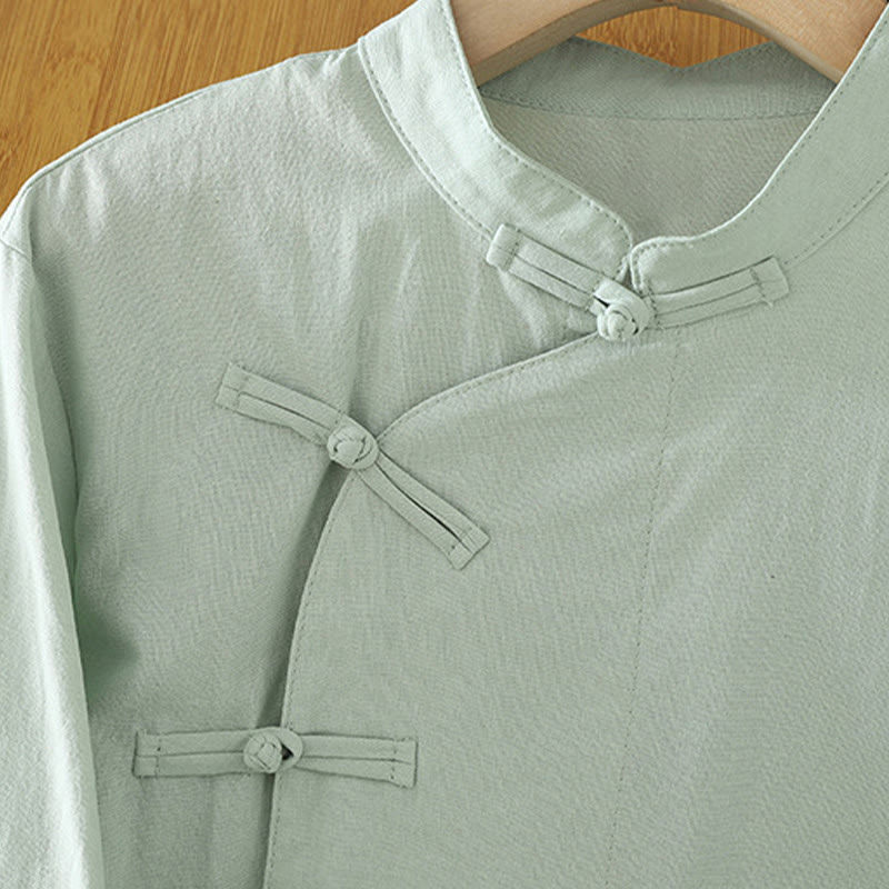Nimara Ritual Casual Vintage Chinese Frog-Button Lace-Up Patchwork Design Women's Cotton Shirt