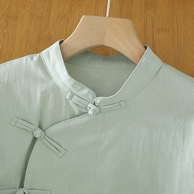 Nimara Ritual Casual Vintage Chinese Frog-Button Lace-Up Patchwork Design Women's Cotton Shirt