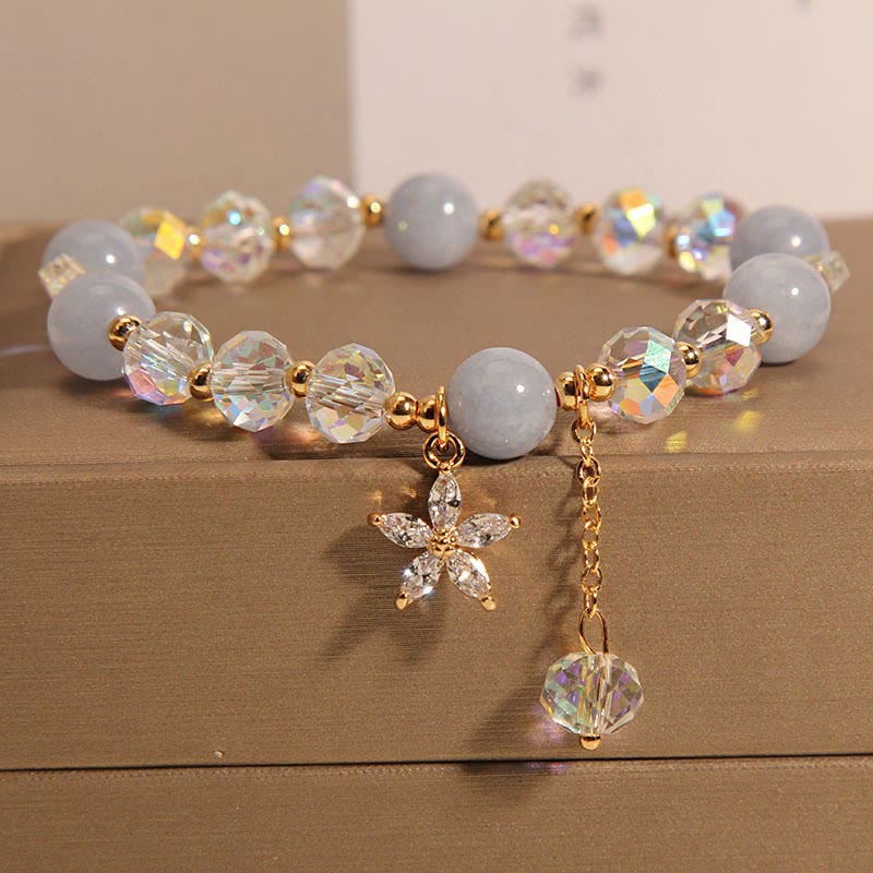 Nimara Ritual Natural Aquamarine Crystal Zircon Flower Peace Healing Bracelet