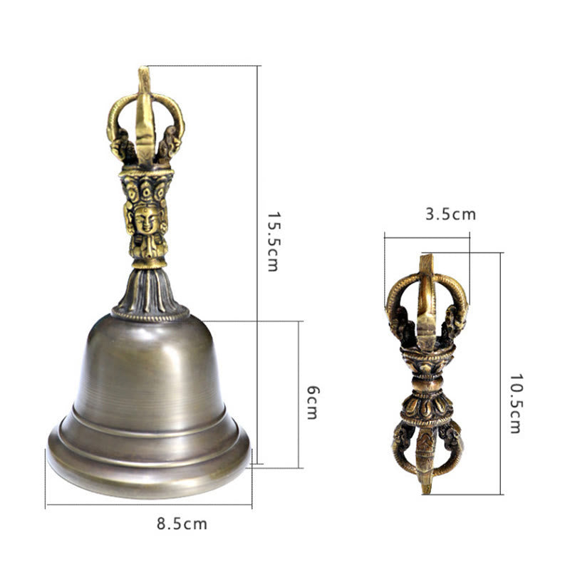 Nimara Ritual 2Pcs Handmade Tibetan Meditation Bell and Vajra Dorje Copper Strength Decoration Set