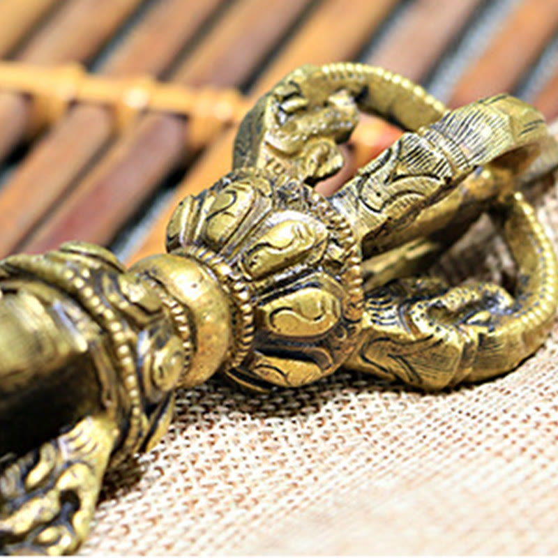 Nimara Ritual 2Pcs Handmade Tibetan Meditation Bell and Vajra Dorje Copper Strength Decoration Set