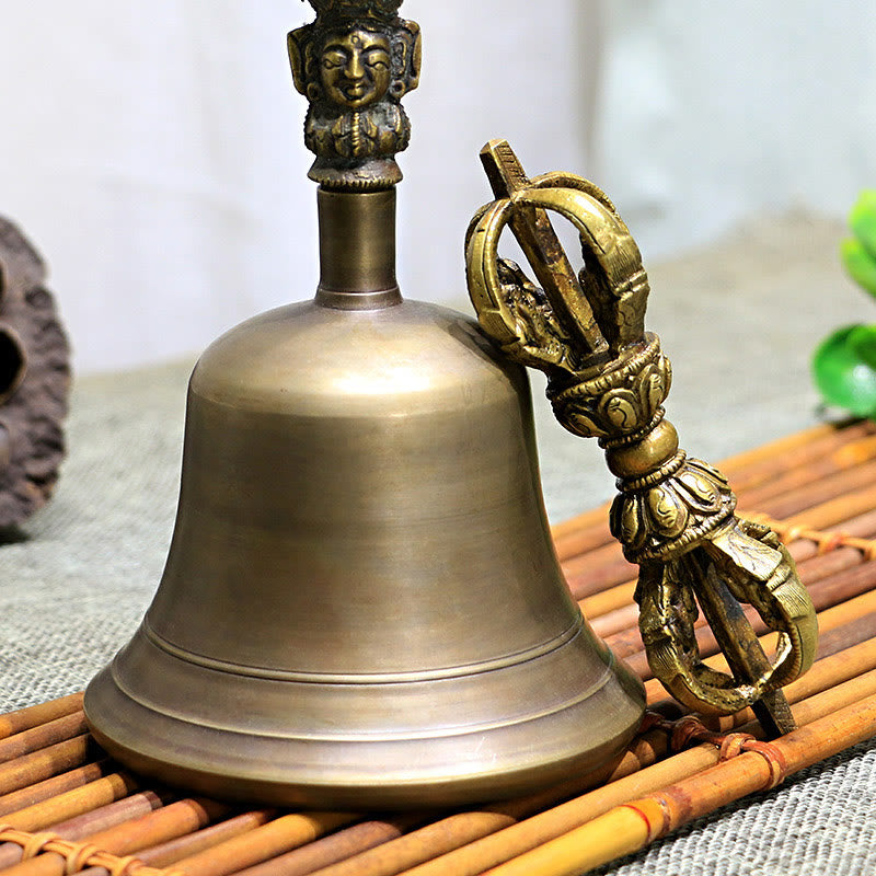 Nimara Ritual 2Pcs Handmade Tibetan Meditation Bell and Vajra Dorje Copper Strength Decoration Set