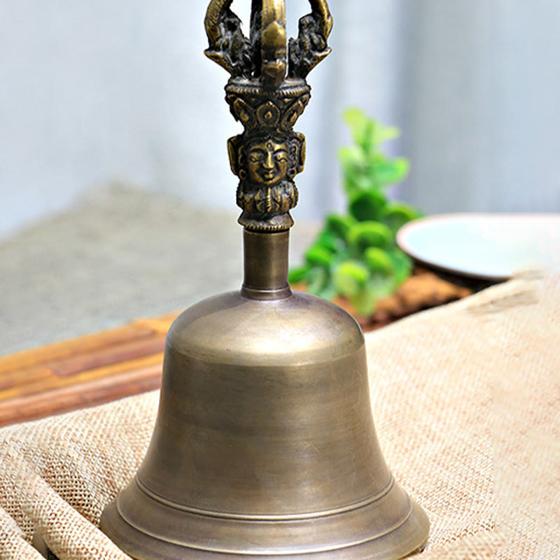 Nimara Ritual 2Pcs Handmade Tibetan Meditation Bell and Vajra Dorje Copper Strength Decoration Set