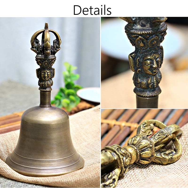 Nimara Ritual 2Pcs Handmade Tibetan Meditation Bell and Vajra Dorje Copper Strength Decoration Set