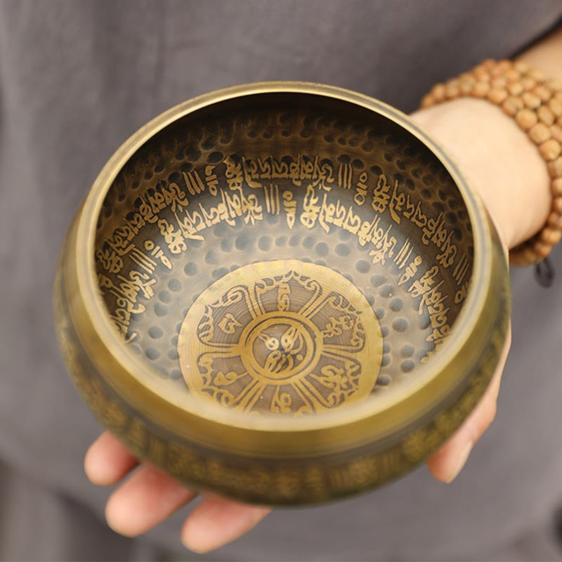 Nimara Ritual Handmade Singing Bowl Scripture Sanskrit Pattern for Healing and Meditation Sound Bowl Set