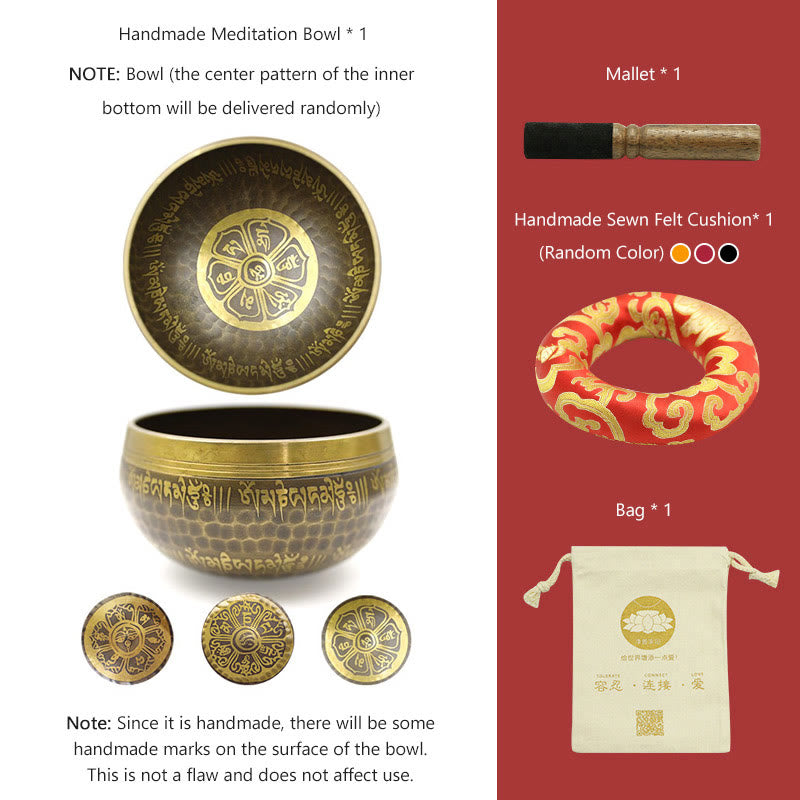 Nimara Ritual Handmade Singing Bowl Scripture Sanskrit Pattern for Healing and Meditation Sound Bowl Set