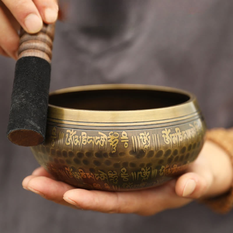 Nimara Ritual Handmade Singing Bowl Scripture Sanskrit Pattern for Healing and Meditation Sound Bowl Set