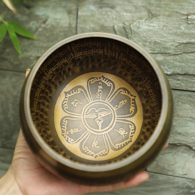 Nimara Ritual Handmade Singing Bowl Scripture Sanskrit Pattern for Healing and Meditation Sound Bowl Set