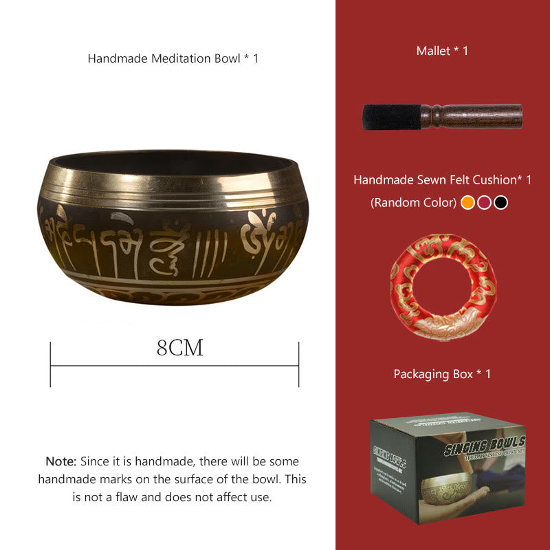 Nimara Ritual Handmade Singing Bowl Buddha Eyes Scripture Pattern for Healing and Meditation Sound Bowl Set