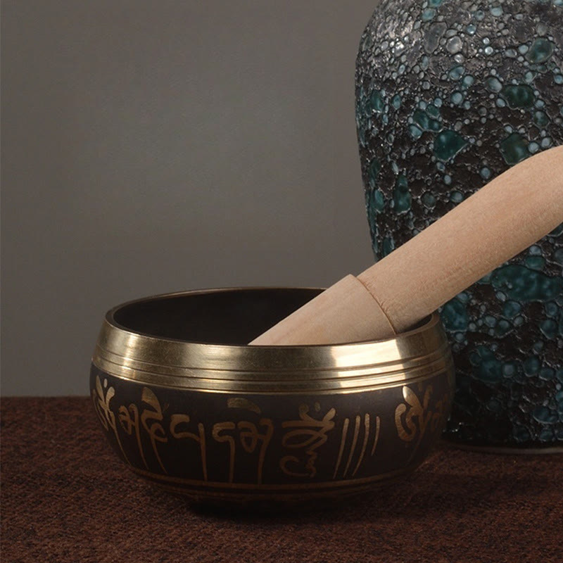 Nimara Ritual Handmade Singing Bowl Buddha Eyes Scripture Pattern for Healing and Meditation Sound Bowl Set