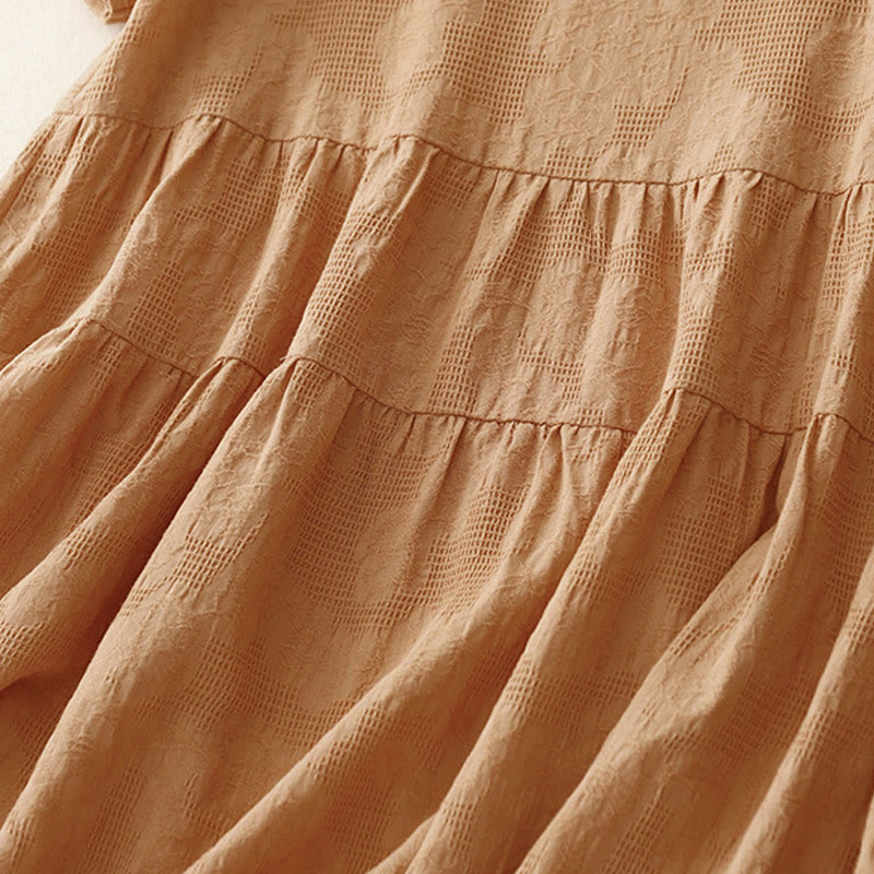 Nimara Ritual Summer Jacquard Plain Elastic Cuff Design Crew Neck Short Sleeve Cotton Midi Dress