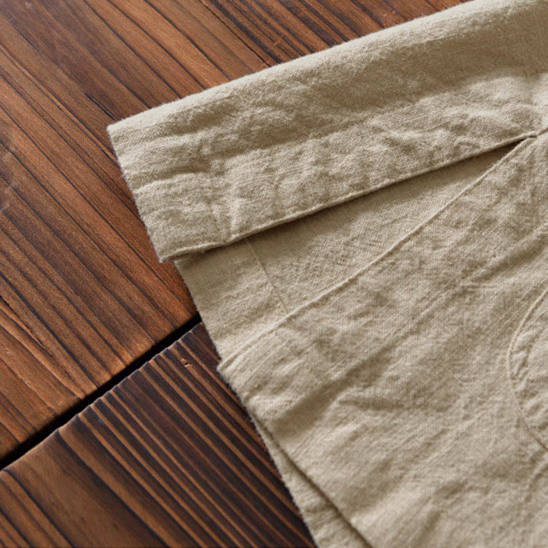 Nimara Ritual Frog-Button Chinese Tang Suit Cotton Linen Men Shirt With Pockets