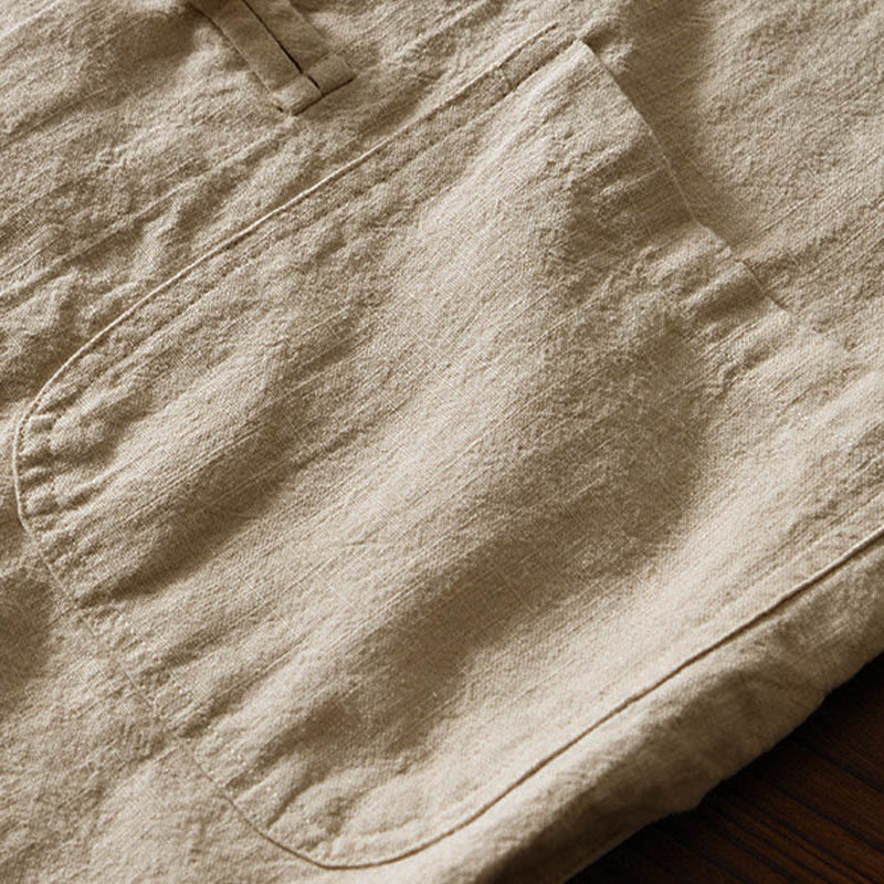 Nimara Ritual Frog-Button Chinese Tang Suit Cotton Linen Men Shirt With Pockets