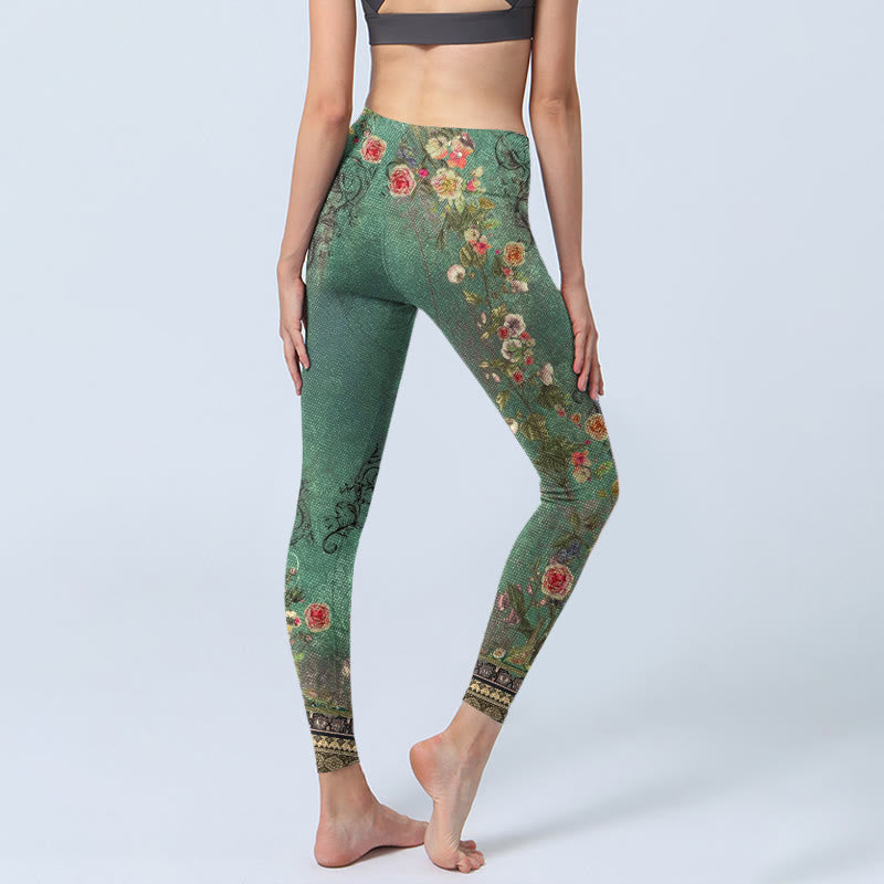 Nimara Ritual Vintage Floral Garland Lace Damask Pattern Print Gym Leggings Women's Yoga Pants