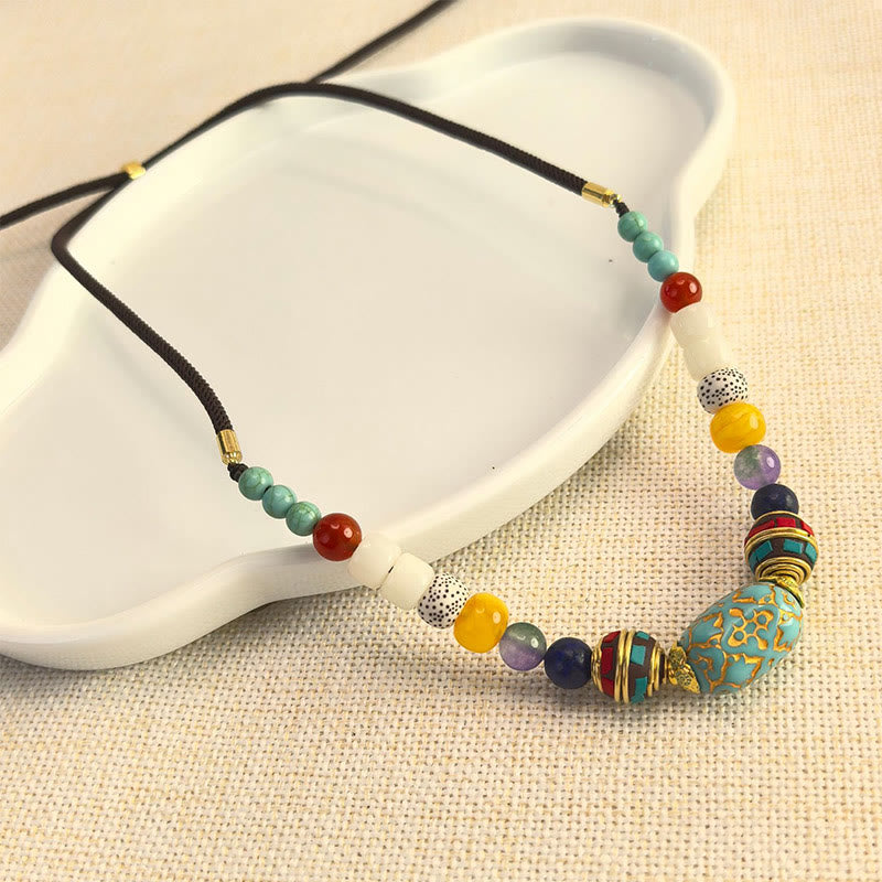 Nimara Ritual Tibetan Handmade Turquoise Beads Balance Necklace Pendant