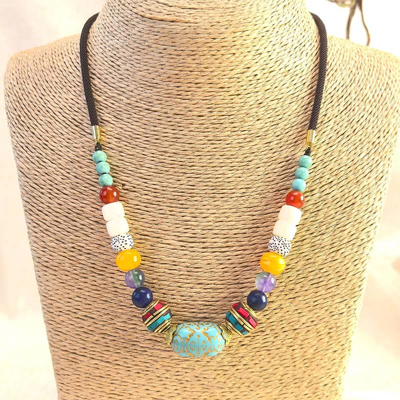 Nimara Ritual Tibetan Handmade Turquoise Beads Balance Necklace Pendant