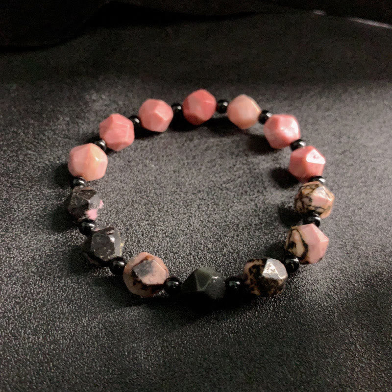 Nimara Ritual Natural Rhodonite Black Line Red Spot Stone Polygon Beads Healing Bracelet