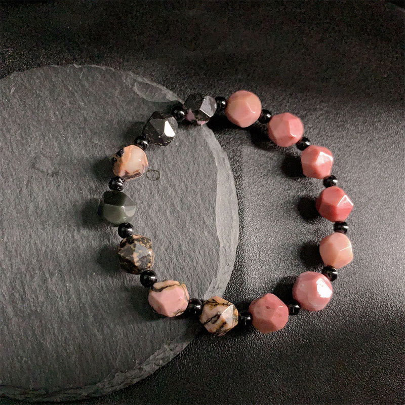 Nimara Ritual Natural Rhodonite Black Line Red Spot Stone Polygon Beads Healing Bracelet