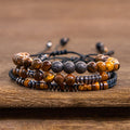 Protection and Strength 3Pcs Tiger Eye Lava Rock Bracelet Set