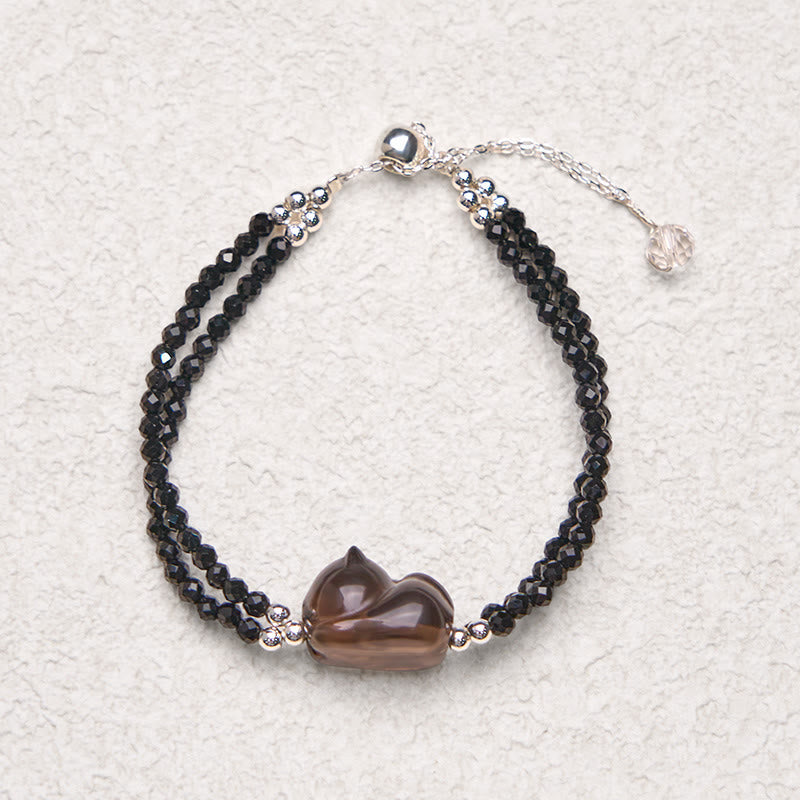Nimara Ritual Ice Obsidian Black Spinel Lying Cat Courage Double Layer Bracelet