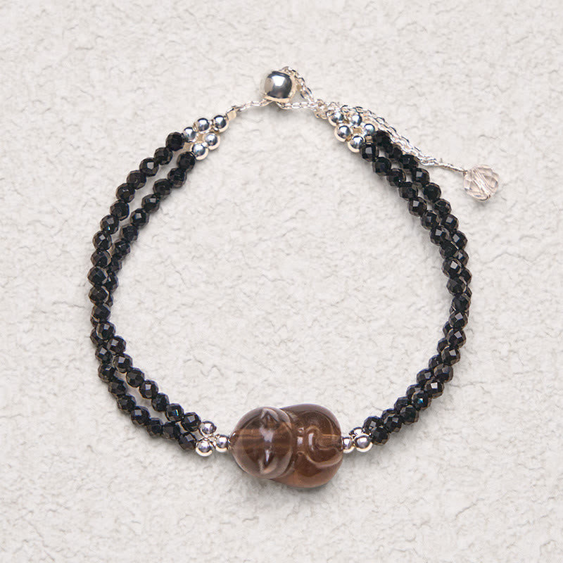 Nimara Ritual Ice Obsidian Black Spinel Lying Cat Courage Double Layer Bracelet