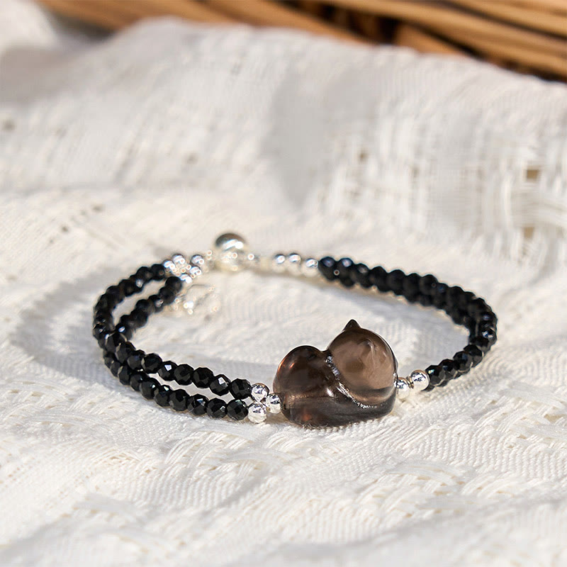 Nimara Ritual Ice Obsidian Black Spinel Lying Cat Courage Double Layer Bracelet