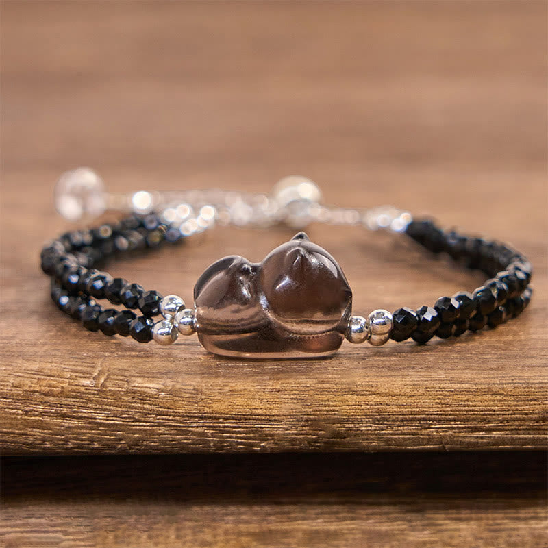 Nimara Ritual Ice Obsidian Black Spinel Lying Cat Courage Double Layer Bracelet