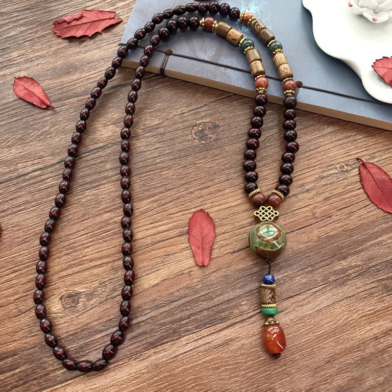 Peace and Protection Tibetan Handmade Wenge Wood Dzi Bead Elephant Head Necklace Pendant