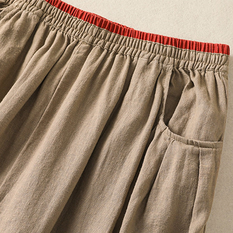 Nimara Ritual Casual Embroidery Women's Cotton Linen 7-8 Length Harem Pants With Pockets