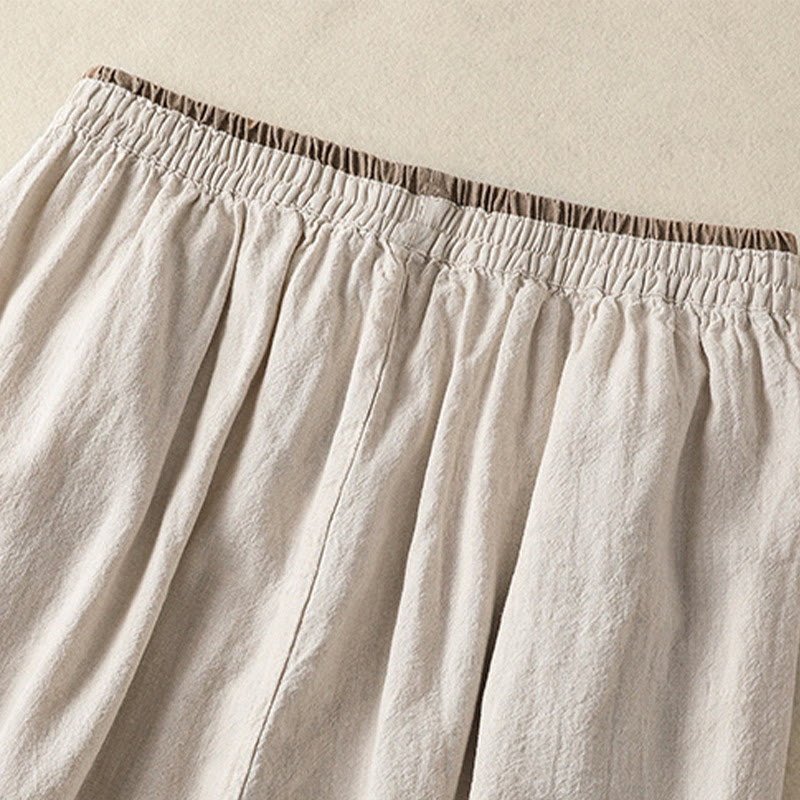 Nimara Ritual Casual Embroidery Women's Cotton Linen 7-8 Length Harem Pants With Pockets