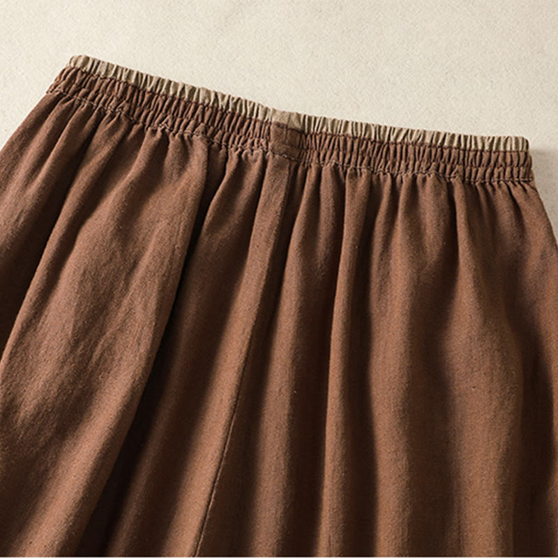 Nimara Ritual Casual Embroidery Women's Cotton Linen 7-8 Length Harem Pants With Pockets