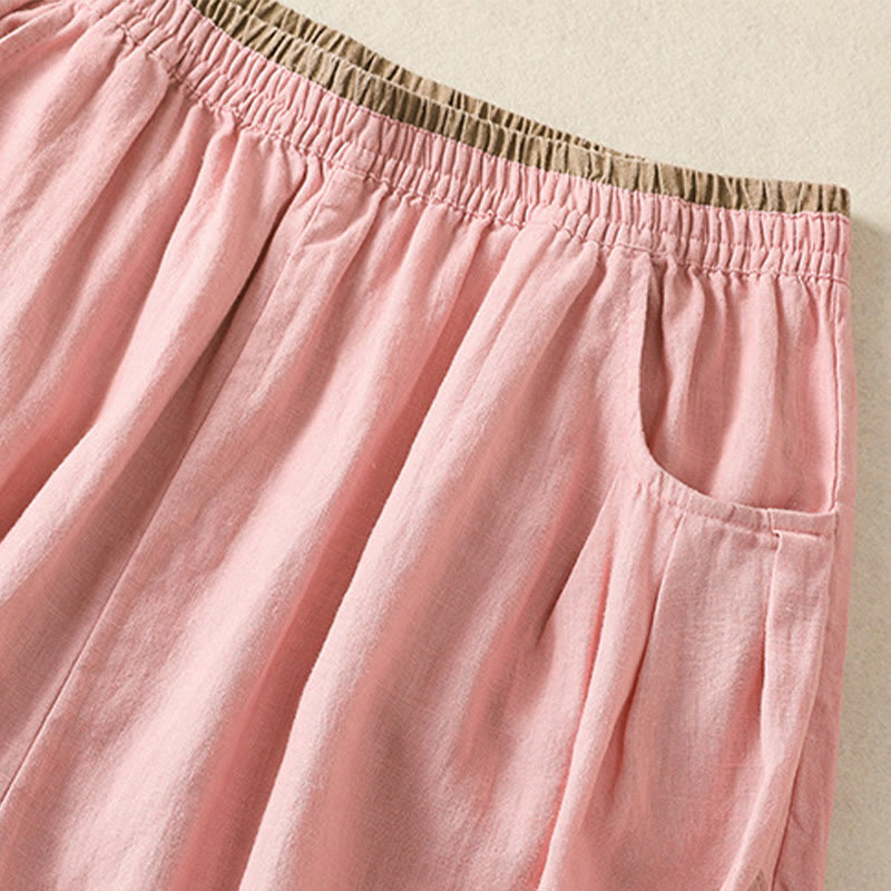 Nimara Ritual Casual Embroidery Women's Cotton Linen 7-8 Length Harem Pants With Pockets