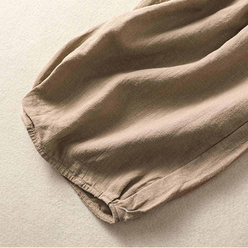 Nimara Ritual Casual Embroidery Women's Cotton Linen 7-8 Length Harem Pants With Pockets
