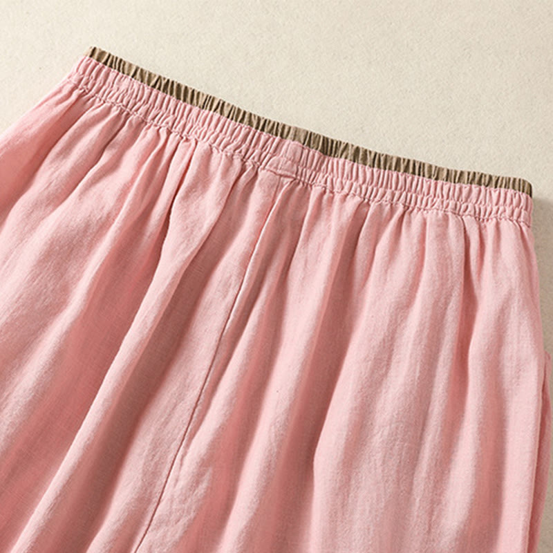 Nimara Ritual Casual Embroidery Women's Cotton Linen 7-8 Length Harem Pants With Pockets
